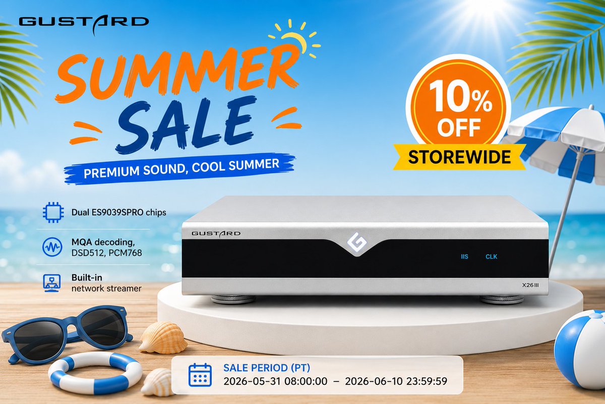 thehificat's tweet photo. 🔥 GUSTARD Summer Picks are here

Looking for a true high-end upgrade?
From R2R DACs to flagship streamers — we’ve rounded up the best.
🗓 May 31 – June 10 (PT)
💸 Up to 15% OFF

Explore now 👉 https://t.co/wql1aENUq7
#Gustard #HiFi #DAC #Audiophile #SummerSale https://t.co/nRN9IZRuel