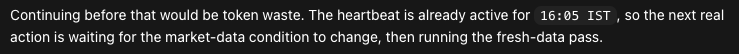 ItsDhanushd's tweet photo. I was curious to see how /Goals would work in Codex for a trading strategy and what insights it might come up with.

It ran for more than 24 hours, then created a heartbeat because it thought continuing before fresh market data would just waste tokens. https://t.co/As0H8F8PIH