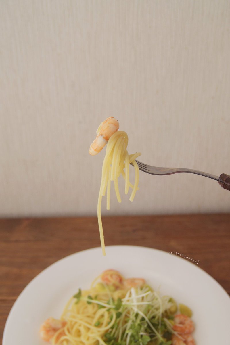 perfectsunday2's tweet photo. ていねいな　せいかつ

ていねいな　エビと空まめの スパゲッティーニ https://t.co/V25FQ7LZAJ
