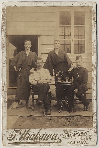 CanMilPostcards's tweet photo. Some Royal Marine Light Infantry enjoy a beer during shore leave in Nagasaki, Japan, circa 1890. @RoyalMarinesMus @TheGreenBeret #Japan https://t.co/v76zROAv7C