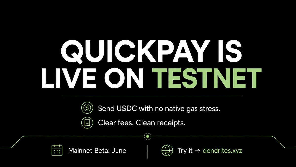 Dendrites_AI's tweet photo. Why should sending USDC still depend on native gas?
Test QuickPay → https://t.co/fzFnnb1E1S
#Dendrites #DNDX #QuickPay #Stablecoins #USDC #CryptoPayments #Web3 #DeFi #Base #CryptoUX https://t.co/Zu3kSUwoM2