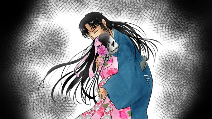 昔のイラスト紹介 福娘童話集昔話36 「新説百物語牡丹灯籠」15 庭では愛しい人が骸骨の姿で待っていました。 そして涙を流しながら新之丞に言います。 「修験者の法力で、人の姿を保てなくなりました。 間もなく私たちは、この世から姿を消さなくてはなりません。