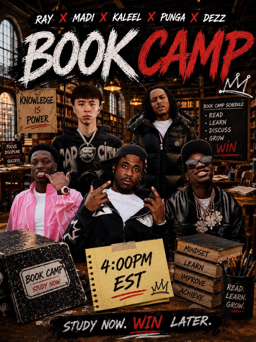 Trendsette30515's tweet photo. Ray X Dezz X Madi X Kaleel X Punga 

LIVE @ 4PM EST BOOK CAMP TOMORROW 📚 https://t.co/PjSVC7udlF