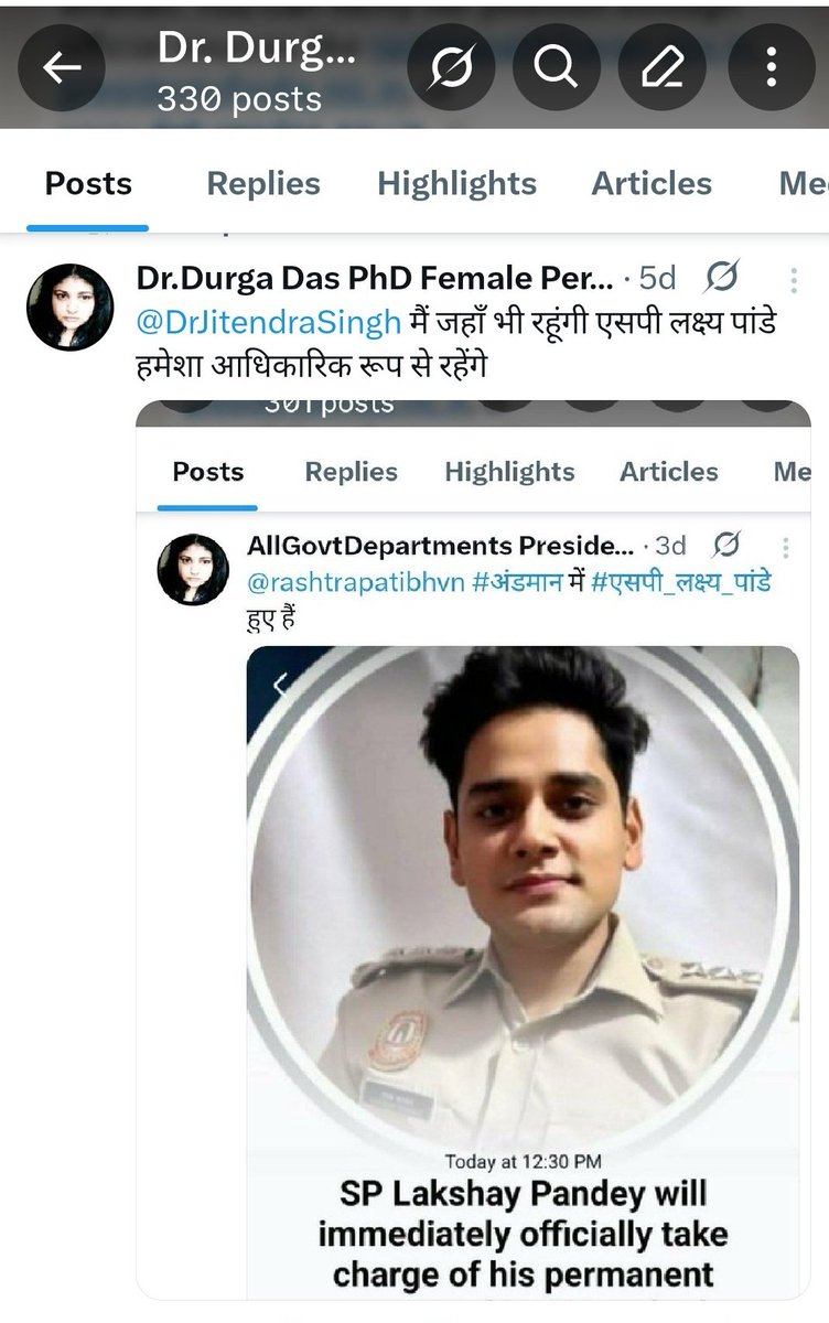 GovtDrDurgaDas's tweet photo. @PMOIndia @lakshay_cop मैं जहाँ भी रहूंगी एसपी लक्ष्य पांडे हमेशा आधिकारिक रूप से रहेंगे
@rashtrapatibhvn @DrJitendraSingh https://t.co/XuBgOdAdYA