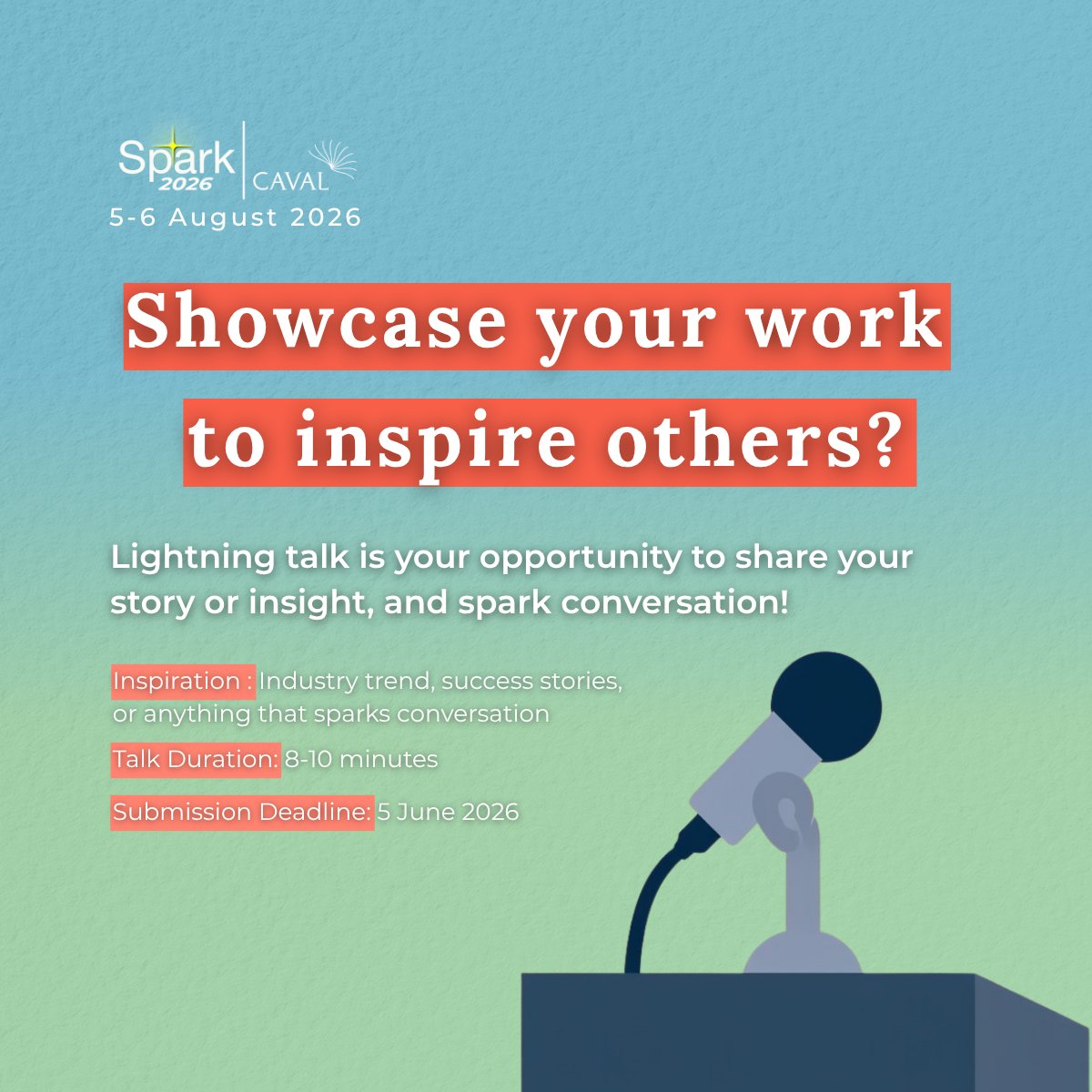 Cavaledu's tweet photo. ❓Got an idea to share? Lightning Talks at SPARK 2026 are your chance to present projects, trends, or insights in a short, engaging format. Spark conversation and connect with peers! 
Submit now: https://t.co/d4WM0OnuPQ 
📅 Deadline: 5 June 2026 https://t.co/ooPSQW6S0C