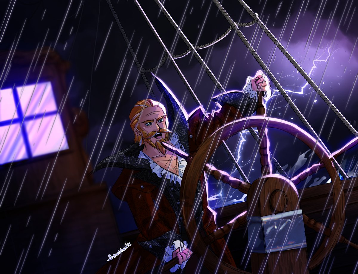 NefChaotic's tweet photo. Sketch colored commission! Greg sailing through a rough storm! really fun to do this one, i love playing with the lights https://t.co/3eOsSUh9aP