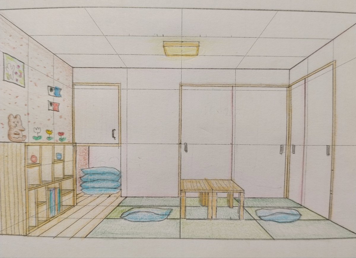 puchi2023's tweet photo. インテリアコーディネーター2次試験の勉強を2月から初めて約3ヶ月✏️
着彩技術と製図時間が最初の頃に比べると早くなったし上手くなったなぁと思う。独学で参考書買って勉強している。
1枚目···最初
2枚目、3枚目···今
#インテリアコーディネーター　#2次試験　#資格 https://t.co/yz3ypsMtCt