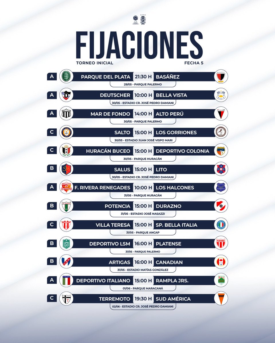 raymondjames_50's tweet photo. ⚽️#DivisionalC🇺🇾
📌Fecha5⃣Torneo Inicial
Abren📅Viernes 29⏰21:30 hs
🟢⚪️PARQUE DEL PLATA🆚🔴⚫️BASAÑEZ

5⃣Partidos 📅Sábado 30
5⃣Partidos📅Domingo 31

📅Lunes 1-6⏰15:00 hs
🇮🇹ITALIANO🆚🔴🟢#RAMPLA

📺EL TELEVISADO
📅Martes 2-6📅19:30 hs
⚫️⚪️🔴TERREMOTO🆚🟠⚫️SUD AMÉRICA https://t.co/ous6WCDWmD