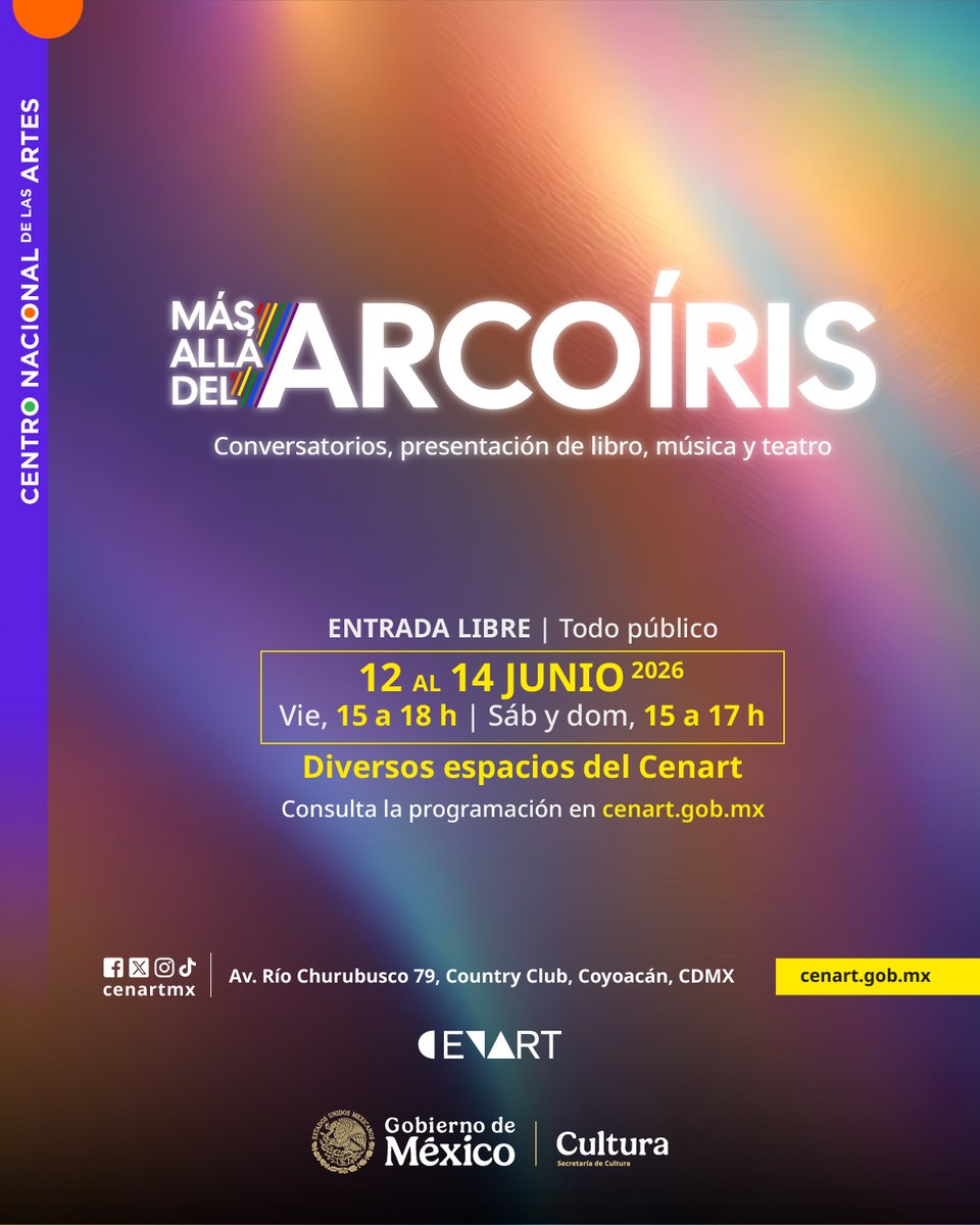 artes_promo's tweet photo. EL CENTRO NACIONAL DE LAS ARTES CELEBRA EL MES DE LA DIVERSIDAD CON EL CICLO “MÁS ALLÁ DEL ARCOÍRIS”*** Se presentará el Coro Gay de la Ciudad de México, Zemmoa y La Jotorriza en diversas actividades de música, teatro y charlas*** 

https://t.co/YAbdKdBUMl https://t.co/rpUaEbeBkm