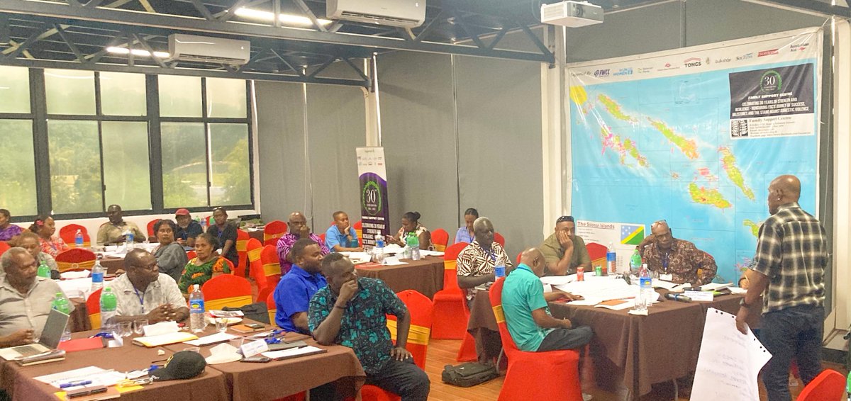 CommsFWCC's tweet photo. FWCC in partnership with Family Support Centre, is facilitating a 4‑day GBV sensitisation workshop in Honiara for provincial Premiers, officials, media &amp; govt reps to strengthen provincial action on gender-sensitive policies. https://t.co/0Ipclf4y9a