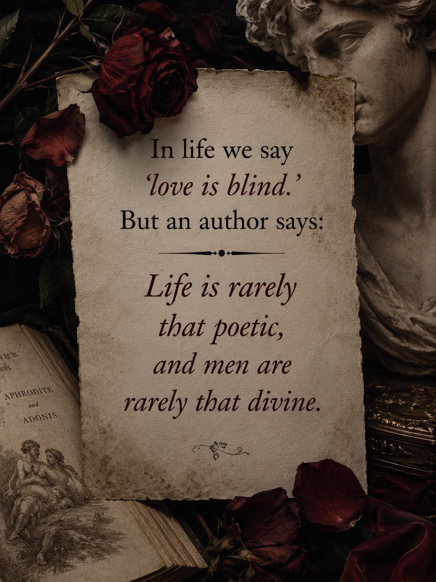 ZaneNeizel's tweet photo. Somewhere between mythology and reality, we learn that people are not gods, love is not always written in gold, and beauty alone never saves anyone.

Maybe that’s why we keep reading stories anyway.
Because fiction lets us chase the poetry real life sometimes forgets to give us. https://t.co/Xg6warXB8b