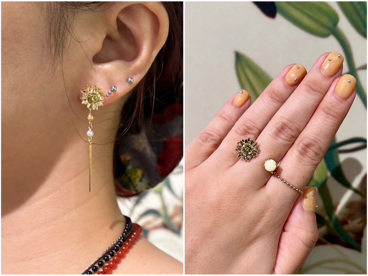 kiwalaforet's tweet photo. ✔︎Art inspired accessory🎨

今回はゴッホの名画「ひまわり」から
インスパイアされたアイテムを使った
スタッフ作品をご紹介します🌻

ぜひお気に入りの作品を
身につけて楽しんでみてください💐

またラフォーレ店では
当店限定チャームもございます✨
(画像3枚目)

#貴和製作所
#ラフォーレ原宿 https://t.co/N8Ggf0C9D6