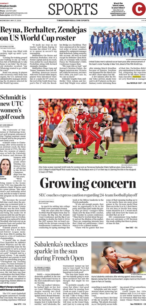 JLPoole76's tweet photo. My design for the May 27, 2026 editions of the @TimesFreePress @SportsChatt https://t.co/B372ot5WdG