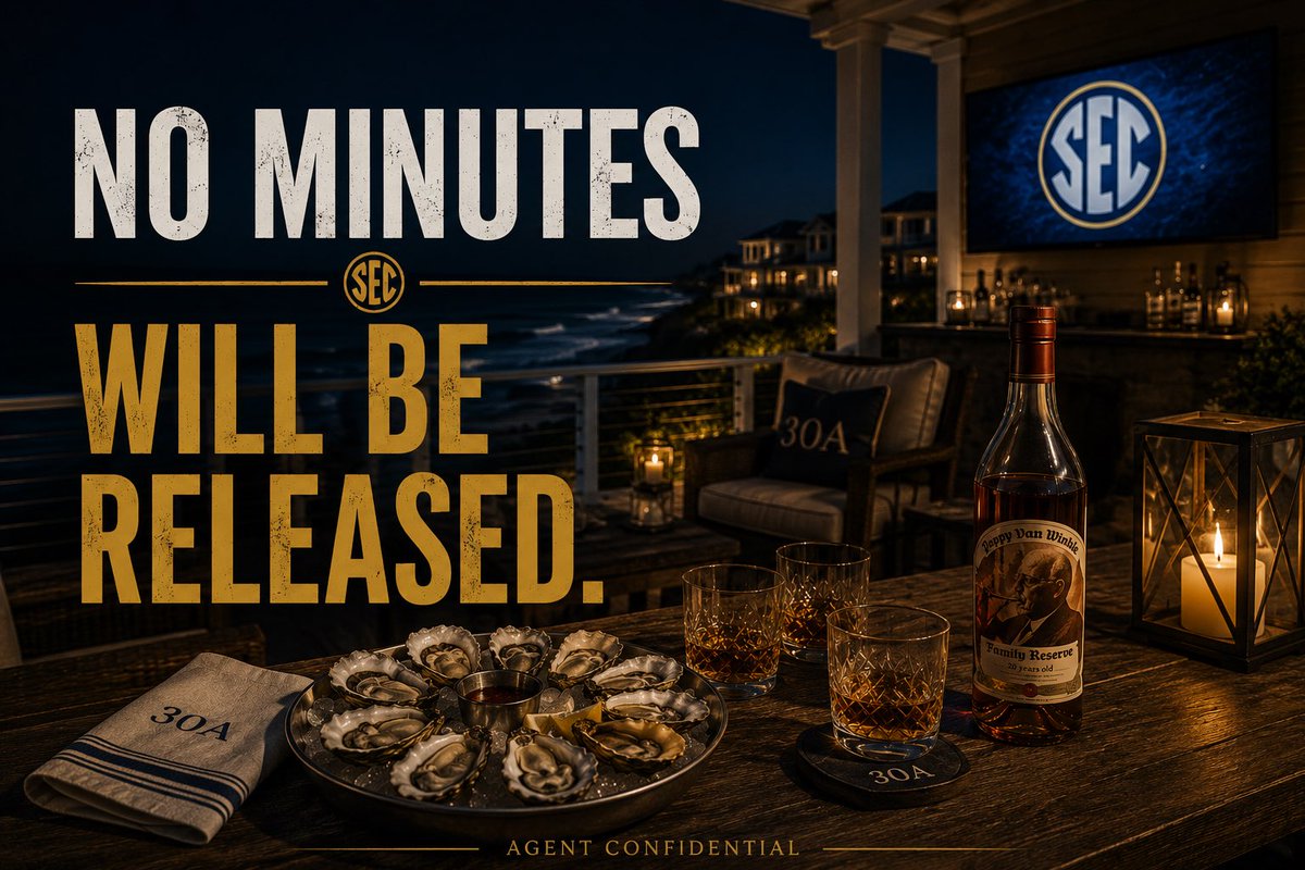fauxjimmysexton's tweet photo. The public SEC Meetings in Destin have wrapped up for the day. 

Now the real meetings begin at Jim-meh’s place on 30A.

Fresh Bon Secour oysters from @BonSecourOyster 
Pappy behind the bar.
A few billion dollars of media rights discussion.

No minutes will be released. https://t.co/F9MMwIVV79