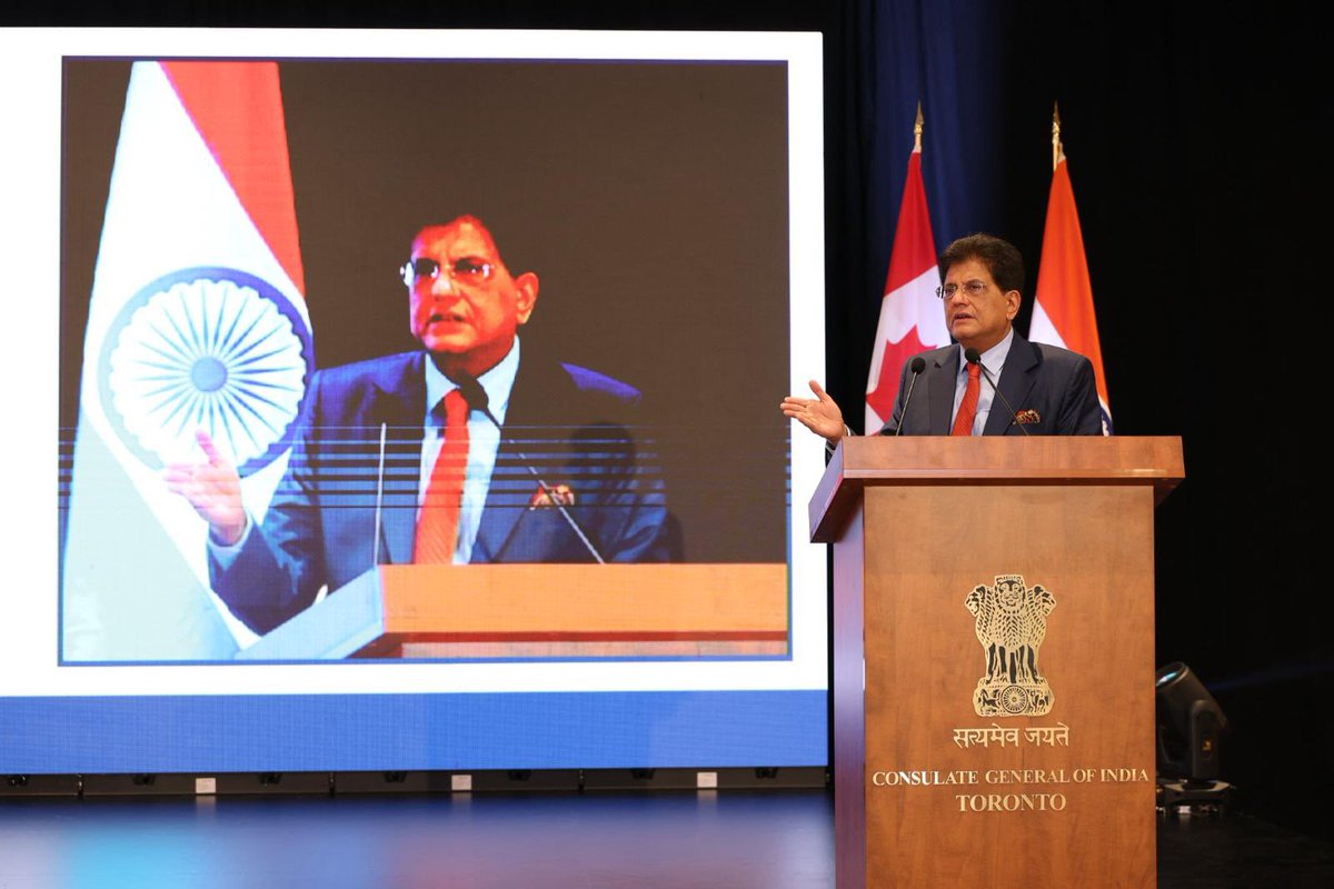 PiyushGoyal's tweet photo. Always a delight to interact with Indians who carry the Tricolour in their hearts, thousands of miles away from home… 🇮🇳🇨🇦

At the community reception hosted by the Consulate General of @IndiaInToronto, Canada, highlighted India’s remarkable economic transformation under the leadership of Prime Minister @NarendraModi ji.

Also, emphasised the immense opportunities emerging across trade, investment, innovation and people-to-people partnerships through the India-Canada Comprehensive Economic Partnership Agreement (CEPA).

The Indian diaspora continues to serve as a living bridge between our two nations, contributing meaningfully across business, technology, academia, innovation and community leadership, while proudly upholding India’s values and cultural heritage globally.
