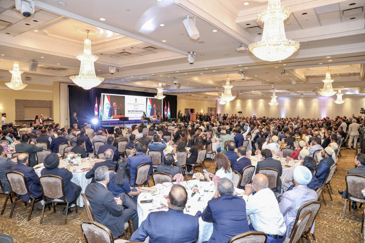 PiyushGoyal's tweet photo. Always a delight to interact with Indians who carry the Tricolour in their hearts, thousands of miles away from home… 🇮🇳🇨🇦

At the community reception hosted by the Consulate General of @IndiaInToronto, Canada, highlighted India’s remarkable economic transformation under the leadership of Prime Minister @NarendraModi ji.

Also, emphasised the immense opportunities emerging across trade, investment, innovation and people-to-people partnerships through the India-Canada Comprehensive Economic Partnership Agreement (CEPA).

The Indian diaspora continues to serve as a living bridge between our two nations, contributing meaningfully across business, technology, academia, innovation and community leadership, while proudly upholding India’s values and cultural heritage globally.