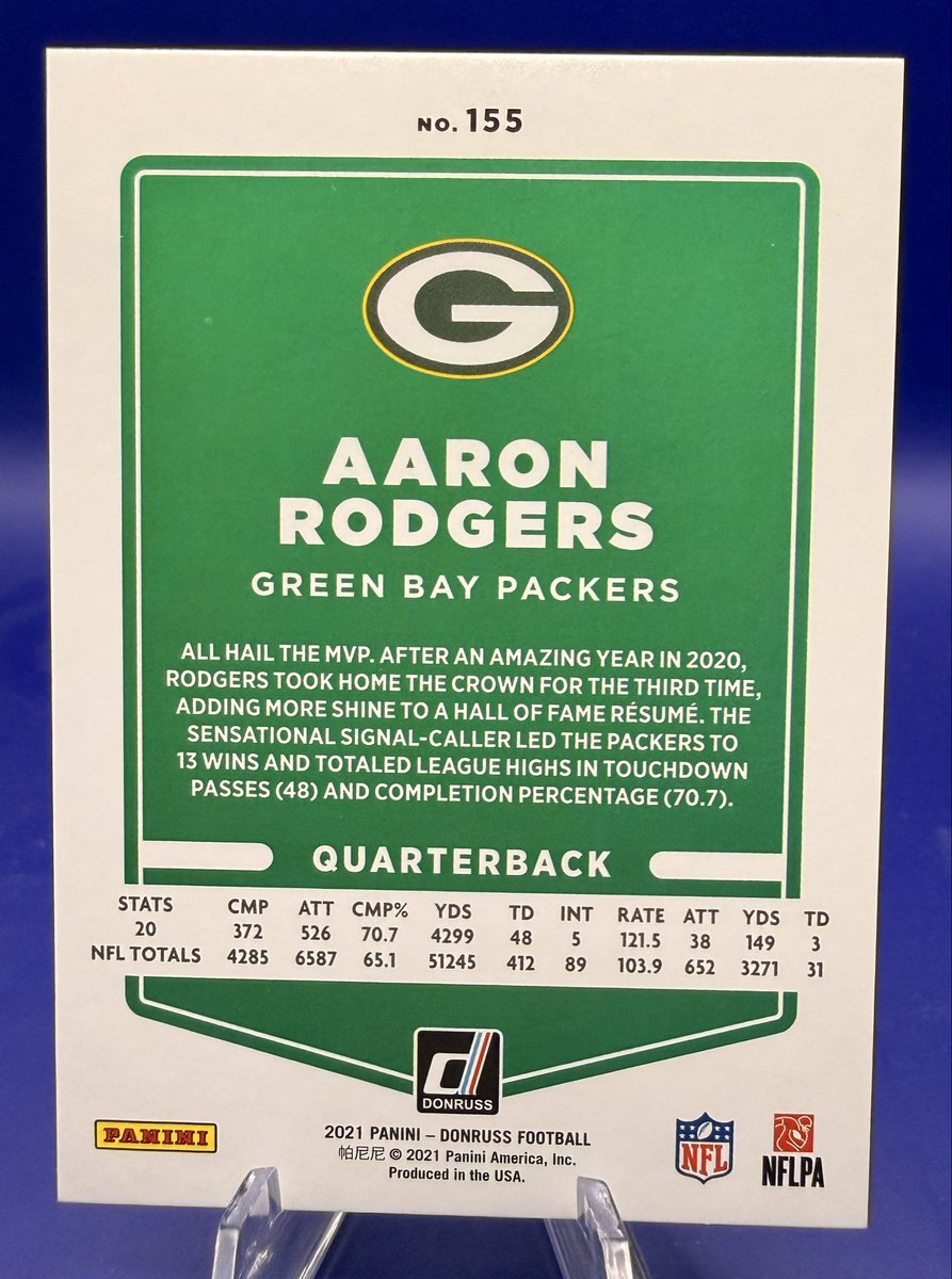 SellThenThink's tweet photo. 2021 Panini Donruss - Photo Variation Aaron Rodgers #155 Press Proof Silver /100 

$20 shipped https://t.co/MknLa1kWBn