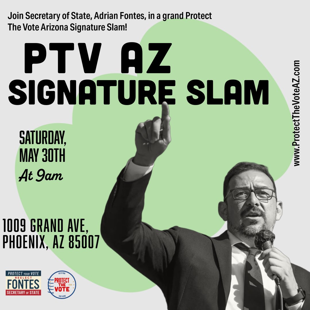 PTV_Arizona's tweet photo. Come join us for a Protect the Vote AZ Signature Slam! Joining will be:
👉 SOS, Adrian Fontes 
👉 LD5 Representative Sarah Liguori 
👉 LD5 Senate Candidate Christine Marsh  

Visit https://t.co/1oELWzcc2V for more info! https://t.co/3hTWXfLhjI