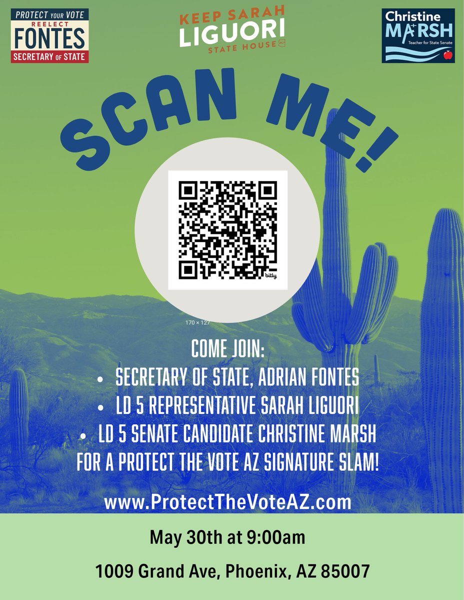 PTV_Arizona's tweet photo. Come join us for a Protect the Vote AZ Signature Slam! Joining will be:
👉 SOS, Adrian Fontes 
👉 LD5 Representative Sarah Liguori 
👉 LD5 Senate Candidate Christine Marsh  

Visit https://t.co/1oELWzcc2V for more info! https://t.co/3hTWXfLhjI