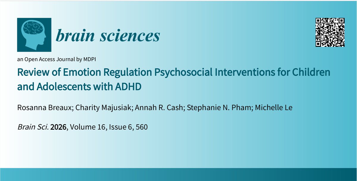 CalmerLab's tweet photo. Excited for our narrative review of psychosocial interventions targeting emotion regulation in children and adolescents with ADHD to be published in @MDPIOpenAccess! 

@CRMajusiak @realannahcash @phamsnt @Mich_Le1 https://t.co/XO78SsL2Vd