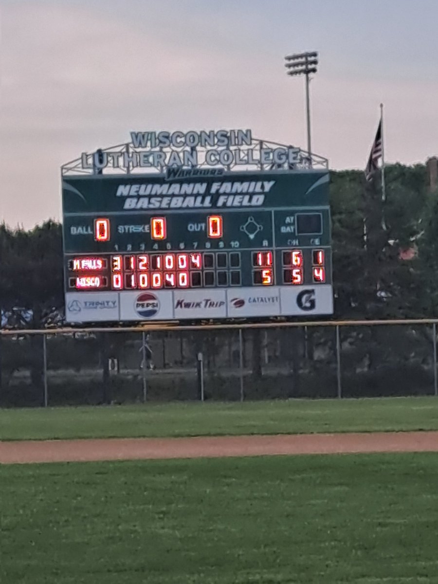 MFallsBaseball's tweet photo. Final score:

FALLS: 11
Wisconsin Lutheran: 5 https://t.co/XVGqR2aVlr