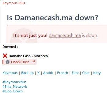 tired52510's tweet photo. 🚨Cyberattack alert "DDOS"

👉Keymous Plus  targeted the website of DAMANE CASH in Morocco 

#ddos
#keymous_plus
#cyberattack
#Morocco
#CHPÖzgürÖzel 
#엔하이픈_정원 
#arab
#DAMANE_CASH 
#manabí 
#Grandeurgin 
#StajyerÇırakBayramdaMağdur 
#auspol https://t.co/QVRMNMJWWr