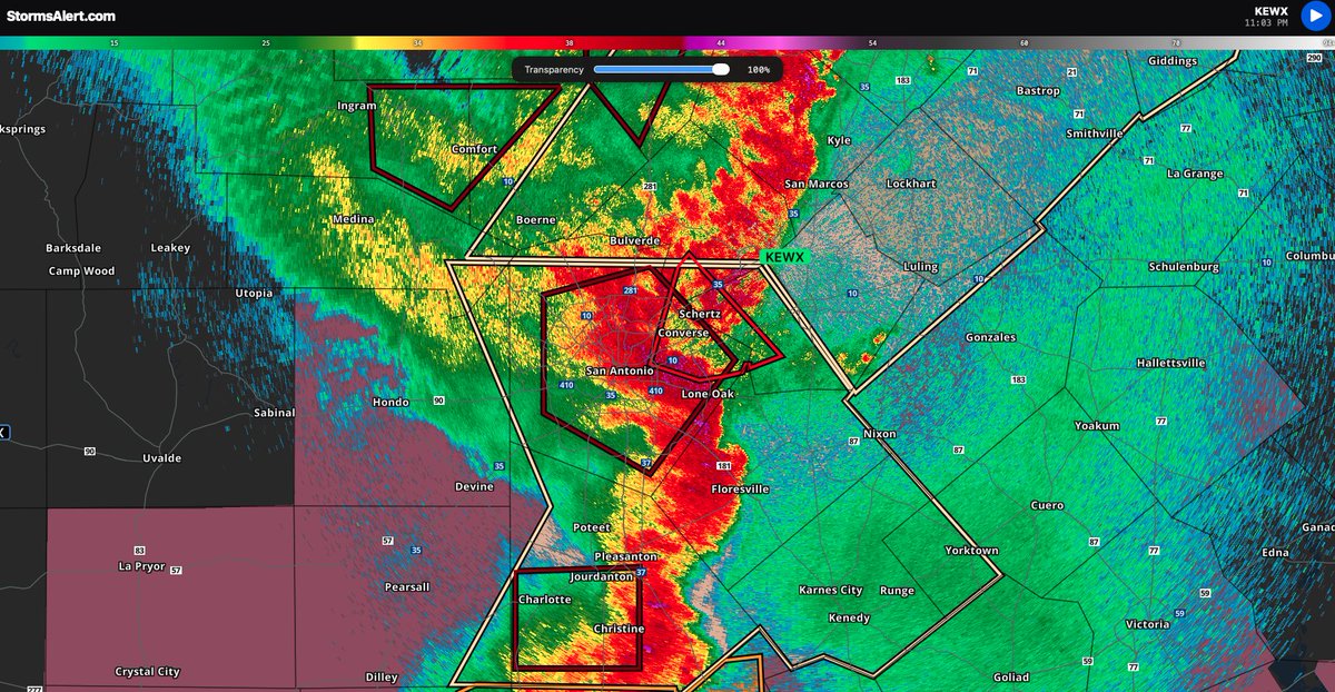 WaynesboroPA's tweet photo. San Antonio is now under a Flash Flood Warning until May 27th at 1:15 AM.  The tornado warning is now moved northeast of the city.  Seek shelter in both warnings.  Check the latest radar and warnings: https://t.co/BEbxYpcgml https://t.co/LoXNh82u3M