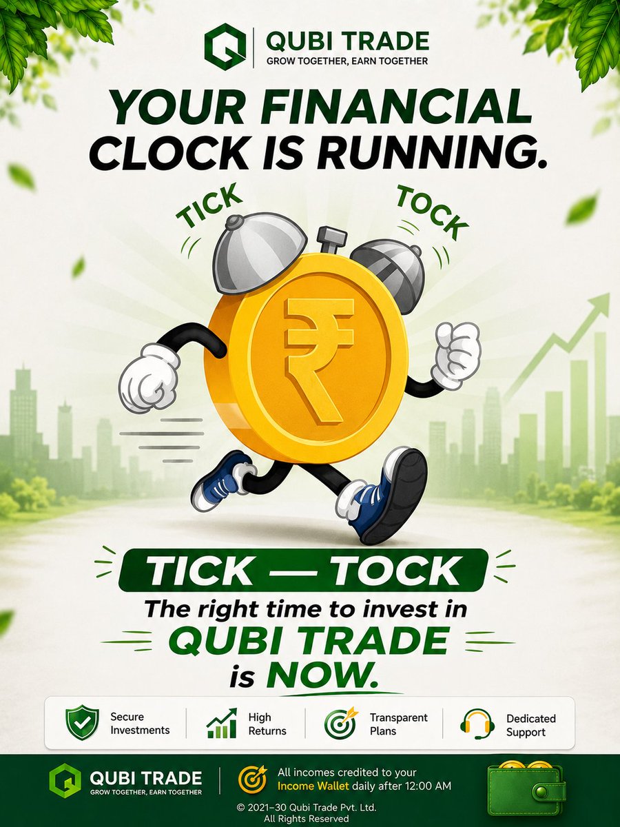 QubiTrade's tweet photo. 🚨 YOUR FINANCIAL CLOCK IS RUNNING! ⏰💰Tick… Tock… ⏳
The perfect time to grow your wealth is NOW with QUBI TRADE 👉 Start your journey with QUBI TRADE today!#QubiTrade #Investment #FinancialFreedom #WealthBuilding #PassiveIncome #SmartInvesting #CryptoInvestment https://t.co/ZmSx5uo8Vz