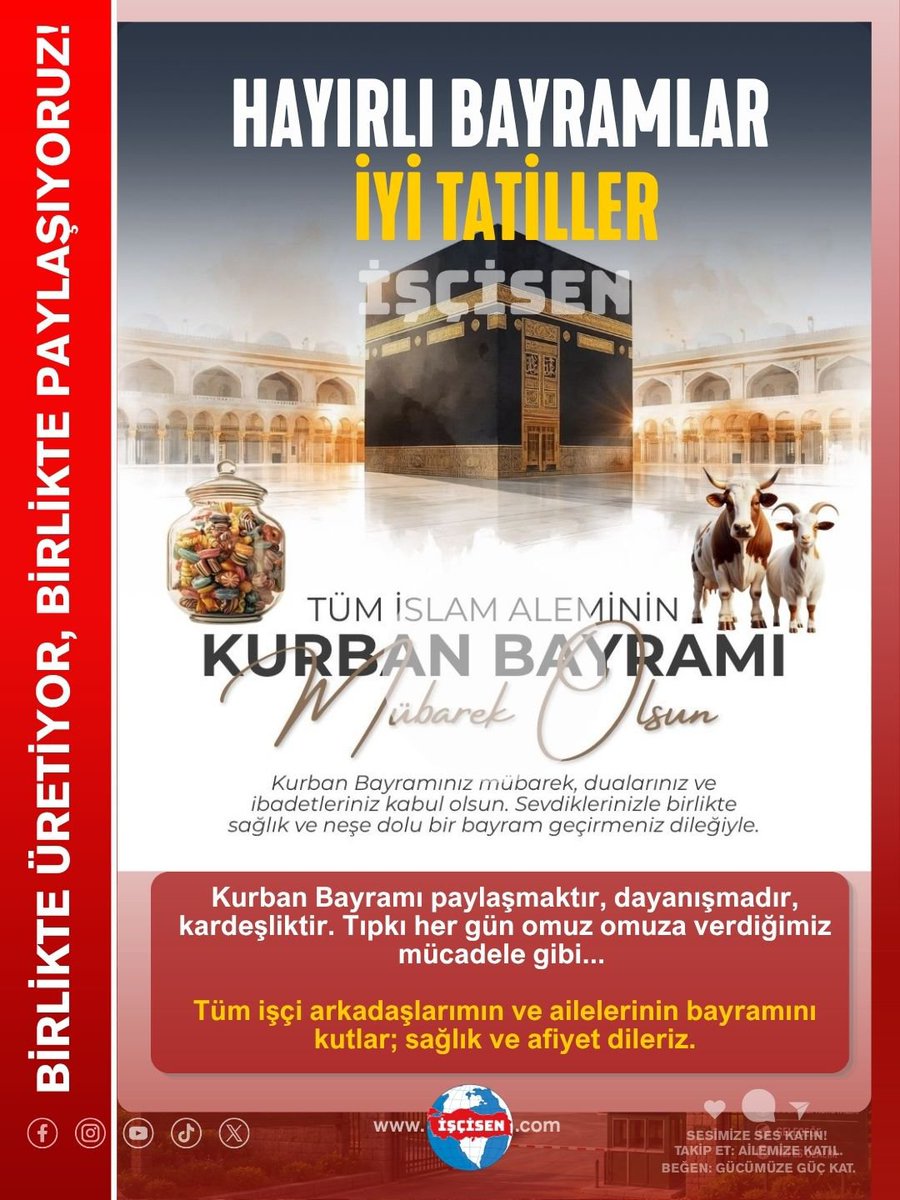 iscisenn's tweet photo. 🤝Bayramınız Kutlu Olsun!  Birlikte Üretiyor, Birlikte Paylaşıyoruz!
Kurban Bayramı paylaşmaktır, dayanışmadır, kardeşliktir. Tıpkı her gün omuz omuza verdiğimiz mücadele gibi... Tüm işçi arkadaşlarımın ve ailelerinin bayramını kutlar; sağlık ve afiyet dilerim.
#kurbanbayramı #viral #eid #gündem #sondakika