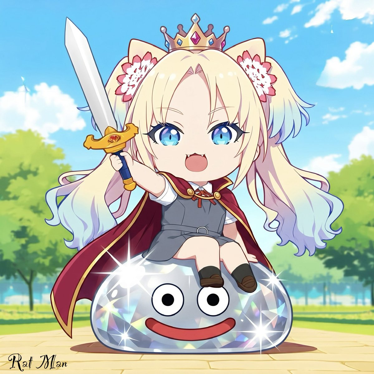 こんにちは🐸✨🪷 お昼にしましょ😋🍚 ・スライム ルリにゃん 【PixAI