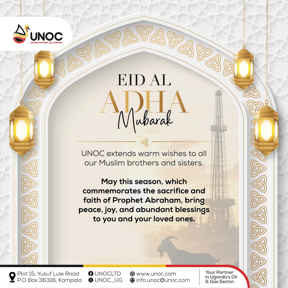 UNOC_UG's tweet photo. As we celebrate Eid Al Adha, we extend our warmest wishes to you and your loved ones. May this special occasion bring peace to your hearts, joy to your homes, and blessings in abundance. https://t.co/Ocd9Cq3jVJ