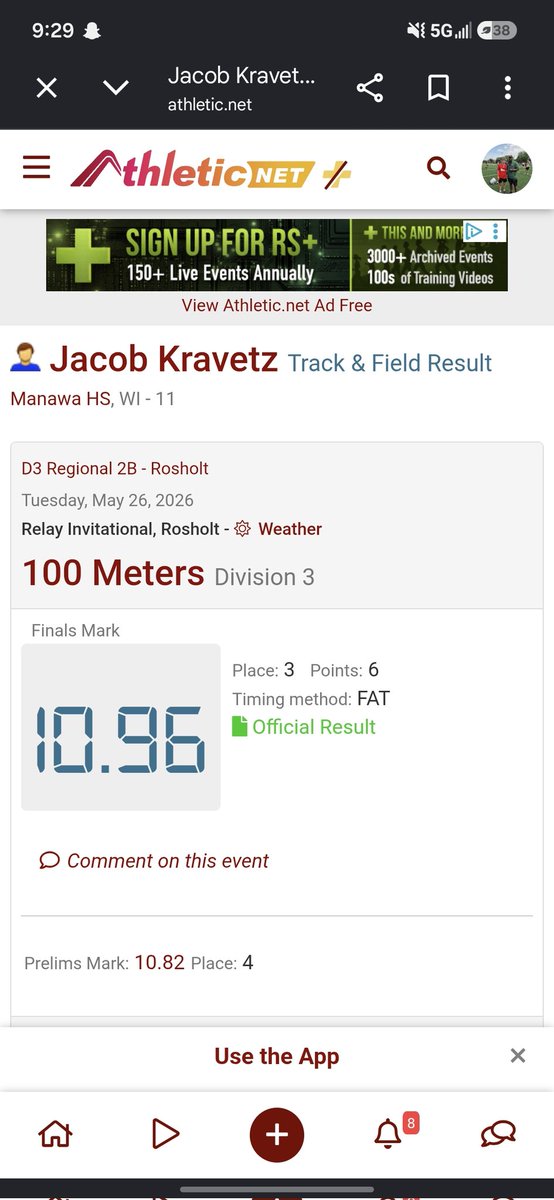 kravetz_jacob's tweet photo. Huge regional track meet!!! New PR and school record in the 100m dash with a 10.96🔥🔥 and another good 200 under my belt aswell! Sectionals Friday https://t.co/kATa4tkq4T
