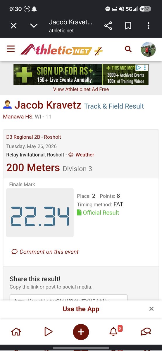 kravetz_jacob's tweet photo. Huge regional track meet!!! New PR and school record in the 100m dash with a 10.96🔥🔥 and another good 200 under my belt aswell! Sectionals Friday https://t.co/kATa4tkq4T