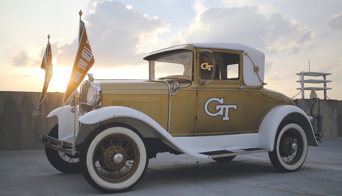 RamblinReckClub's tweet photo. 65 years ago today, a legend rolled onto campus…

On May 26, 1961, Mr. Ted Johnson sold a 1930 Ford Model A Sport Coupe to become Georgia Tech’s mascot, the Ramblin’ Reck!

For 65 years, the Reck has carried Yellow Jackets through iconic moments filled with spirit &amp; history 🛞💛 https://t.co/ctnwLjMfj4