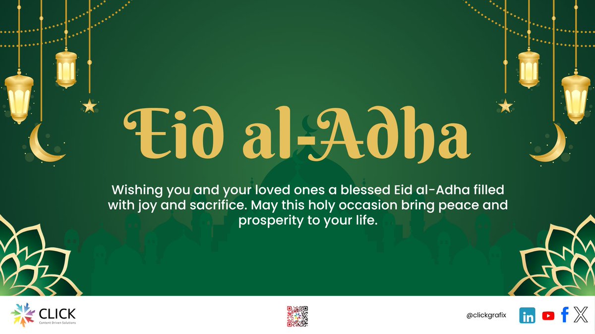 clickgrafix's tweet photo. Wishing you a blessed Eid Al-Adha

Eid Mubarak to our valued partners and customers! 🌙 Your trust and collaboration mean the world to us. May this special day bring peace, prosperity, and joy to you and your families. ✨

#EidMubarak #EidAlAdha #Grateful https://t.co/pM5SXU2nre
