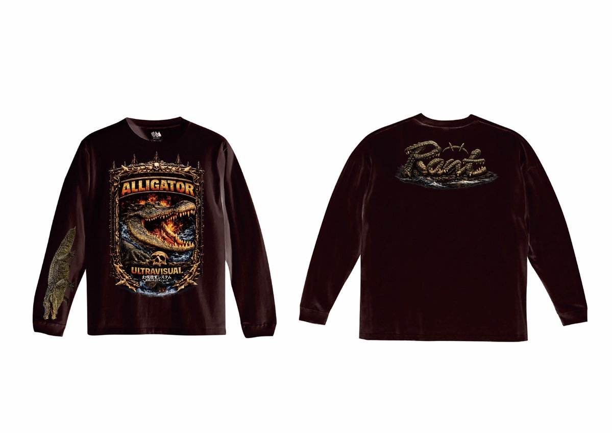 InfoRant3's tweet photo. 『ジョーズ』『グリズリー』と並ぶアニマルスリラーの傑作『アリゲーター』のロングスリーブTシャツ。ニューロティカのギタリストRYOさんが雰囲気のある着こなしでモデルを務めてくださいました。右袖には存在感たっぷりのアリゲーターの姿も描かれた豪華仕様になっています。
https://t.co/B4pT9Ad1jG https://t.co/xVSLssRsEJ