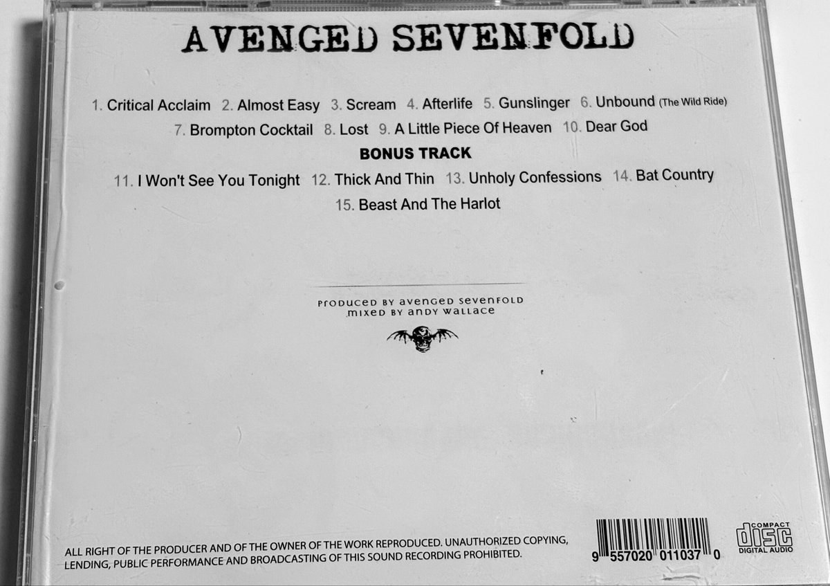 我が家にあるAvenged Sevenfoldのセルフタイトル作はボーナストラック