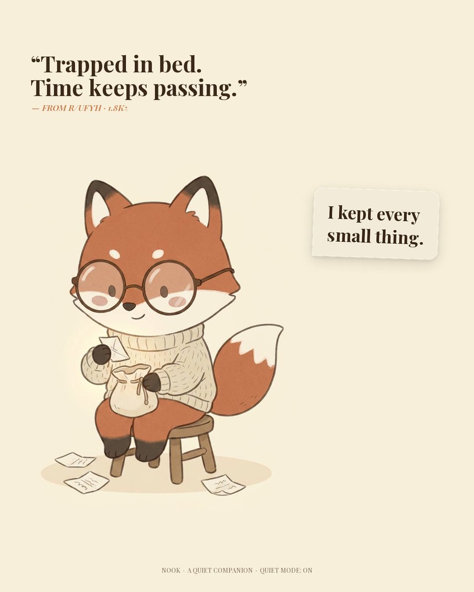 RenderArchiAI's tweet photo. i built NOOK because i once spent 90 minutes staring at my phone, unable to text a friend back.  i didn't need another reminder app. i needed someone to sit with me while i did the thing.  so i made a fox.

NOOK is not a productivity app.  no streaks. no to-dos. no nudges. no tracking.  just a fox who asks what's stuck, stays while you do one tiny thing, and pockets your thoughts when your brain won't.

the worst part of ADHD isn't the missed deadlines.  it's the hour you spent in bed, knowing exactly what you needed to do, unable to move.  NOOK is for that hour.