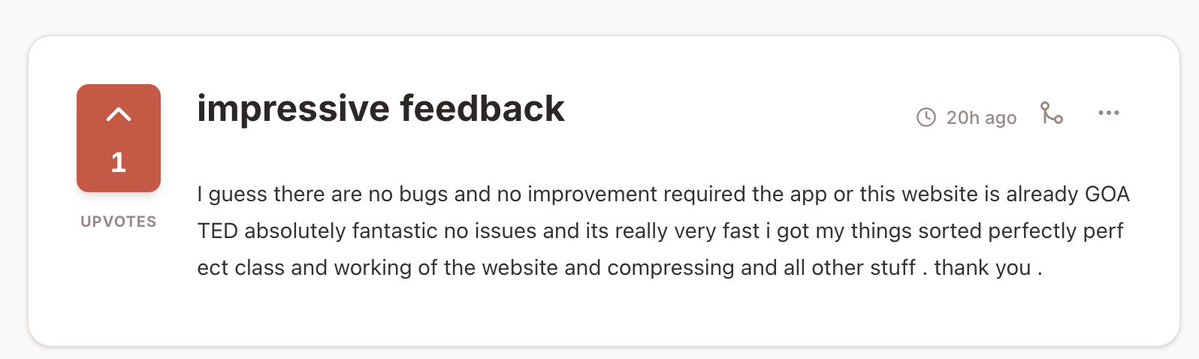 ceoplanet519's tweet photo. One of our users just received this feedback through FeedLog:

“no bugs… absolutely fantastic… very fast…”

It reminded me that users actually want to stay connected with products — they just need a simple channel to keep the conversation going. https://t.co/XE2X7hjQFE