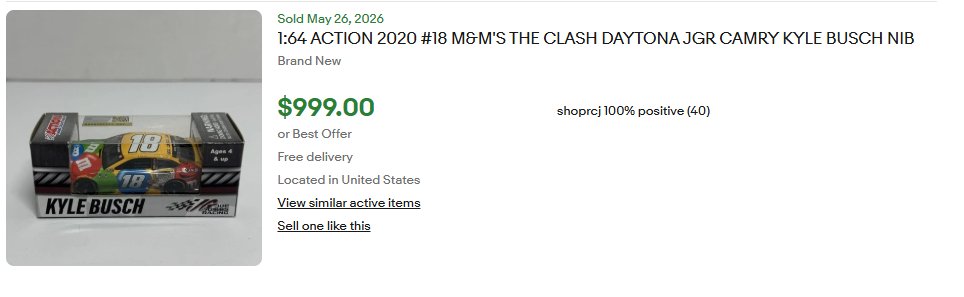 PhantomFoxyRS's tweet photo. Seen this on eBay under 'SOLD' tab just now. Please DO NOT support these scummy sellers trying to profit off of Kyle Busch's death. ONLY buy from reputable businesses like Circle B.

I hope Karma backhands them hard https://t.co/TDlk4gx6Tg