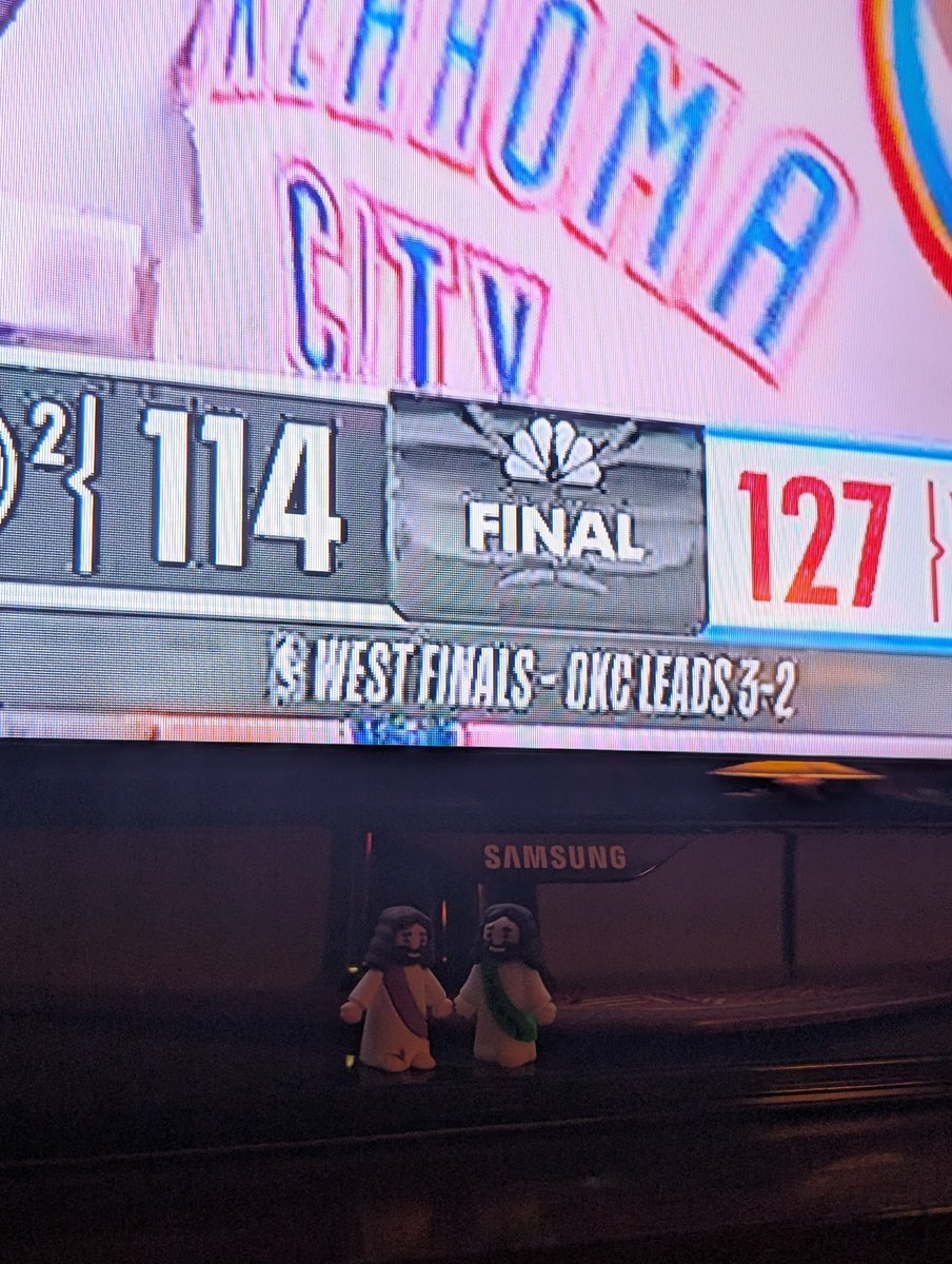 j_lantz's tweet photo. The Spurs might have had the nuns but we had little baby Jesus(es)! Legoooo!!!  #ThunderUp https://t.co/WFPtrI76Ba
