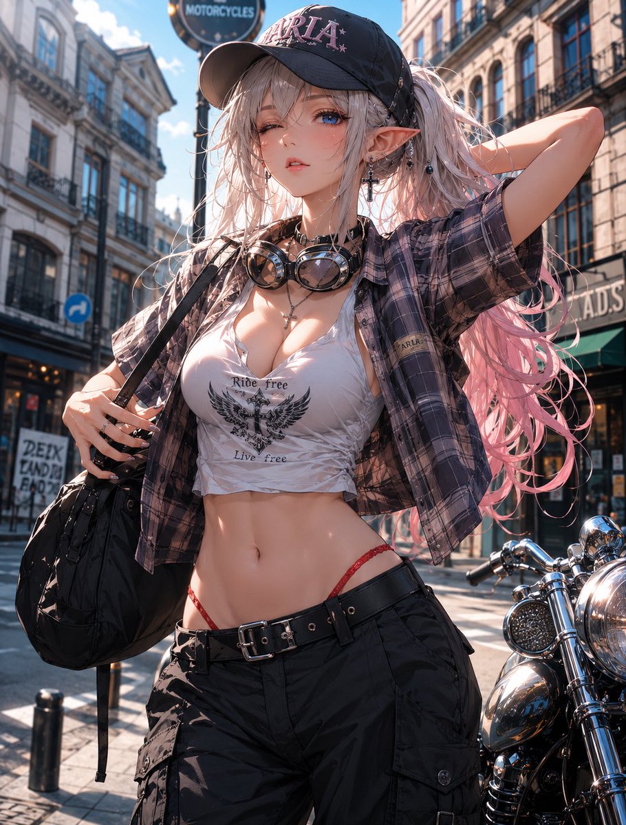 AsungeWork's tweet photo. 「集合時間10分前」 vs 「起きた時間10分前」🏍️
Aria’s life choices are… questionable ✌️
#AIart #AnimeArt #BikerGirl #OriginalCharacter https://t.co/uOLSFdgScv