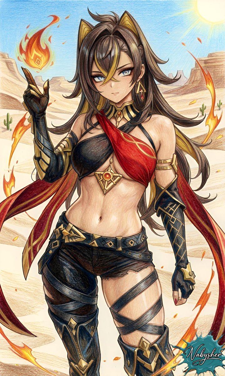 Nabysher's tweet photo. ✦ ── Dehya  ── ✦
°• Genshin Impact •°

✦ ═════════════════ ✦
#Nabysher #Draw  #HandDrawn #ColoredPencil #PencilDrawing #ArtShare #Artwork #AnimeArt #Fanart https://t.co/2a8tJx9mzH