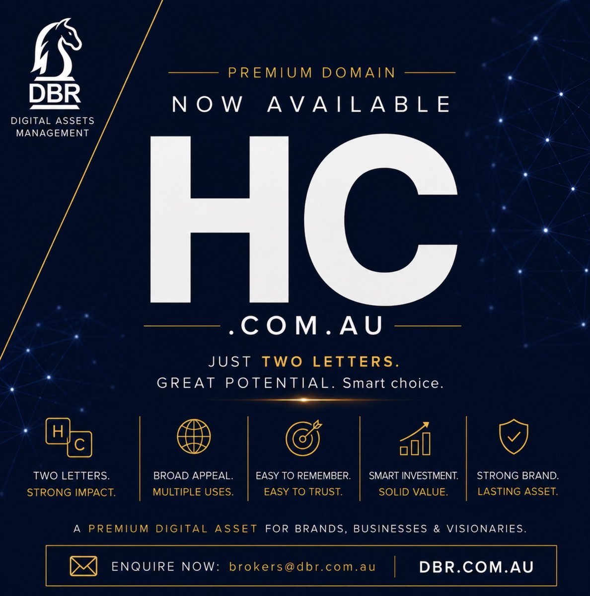 OnlineImpactOz's tweet photo. 🚨 EXCLUSIVE BROKERAGE SECURED — https://t.co/i20llG8w9m 🚨

Some domain names are marketed.

Others simply exist… and the right buyer already knows the value.

We’ve secured the exclusive brokerage for https://t.co/i20llG8w9m, a rare two-letter .com.au domain asset now available via DBR.

Why do names like this matter?

Because premium short domains are:
✅ Easier to remember
✅ Faster to type
✅ Stronger in branding
✅ Often aligned with existing company initials
✅ Scarce by nature

Potential buyers or industries that could benefit from https://t.co/i20llG8w9m include:

🏥 Healthcare
Possibly the most obvious fit:
• Health companies
• Hospitals
• Health insurance groups
• Healthcare technology
• Home Care services
• Community Health organisations

🏗️ Construction & Property
• HC Holdings
• HC Construction
• Housing companies
• Development groups

💼 Corporate / Investment Groups
• Holding Companies
• Holdings Corporations
• HC Capital
• HC Advisory

🏨 Hospitality
• Hotel collections
• Hospitality consulting
• Hotel chains

⚖️ Professional Services
• HC Legal
• HC Consulting
• HC Accounting
• HC Recruitment

🤖 Technology & Ai
• Hybrid Cloud
• Human-Centred Ai
• Hyper Compute
• Hosting & Cloud businesses

The interesting thing with ultra-short domains…

Their value often comes less from what the letters mean today and more from who eventually wants to own them tomorrow.

A premium domain can become:

📍 Your digital headquarters
📈 A long-term business asset
🛡️ A trust signal
🎯 A competitive advantage

Because sometimes the shortest names leave the biggest impression.

https://t.co/i20llG8w9m — Available exclusively via DBR.

📩 Enquiries: brokers@dbr.com.au
🌐 Available at: https://t.co/T449VVVpdX
or DM me here on X.

#DomainNames #PremiumDomains #DigitalAssets #BrandStrategy