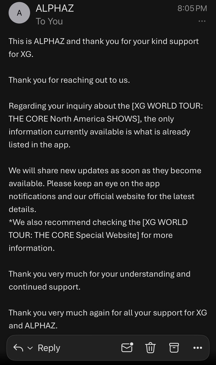 thestanlot's tweet photo. 🎫 @XGOfficial_ ALPHAZ presale update — see image with Customer Support response.
.
A reminder we expect a banner inside the app based on past behavior. https://t.co/qsrhLGenzM