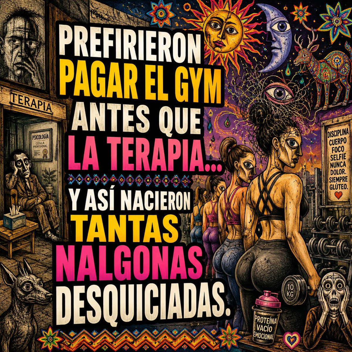 uncambiohumano's tweet photo. No están listas para esta conversación… 💀🏋️‍♀️ La generación que convirtió el vacío emocional en rutina de pierna.
“Voy al gym por salud mental” JAJAJA
#GymTok #HumorNegro #MemeMexa #Psicologia #GymLife #Terapia #Surrealismo #ArteMexicano #FacebookMeme #GymGirls  #Nalgonas https://t.co/8TpEtBhNe7