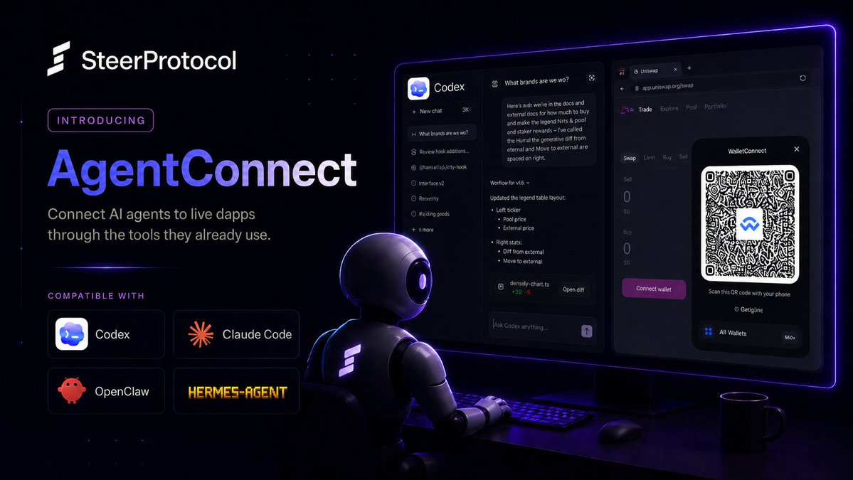 steerprotocol's tweet photo. Most browser harnesses were not built for wallets.

Agents can click through dapps, but wallet popups, sessions, and signing flows still break.

AgentConnect was built for the missing layer: agents connecting to wallets like a human.

https://t.co/5aLTrLrZ1X https://t.co/PjBZfky8O2