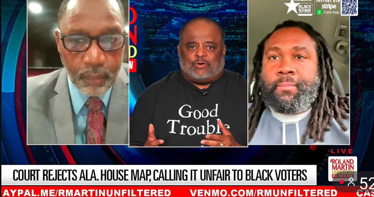 MarcusCaster's tweet photo. Great conversation with @rolandsmartin and Evan Milligan on the Alabama Redistricting Case Caster v Allen &amp; Milligan v Allen https://t.co/4VaUABqCQx