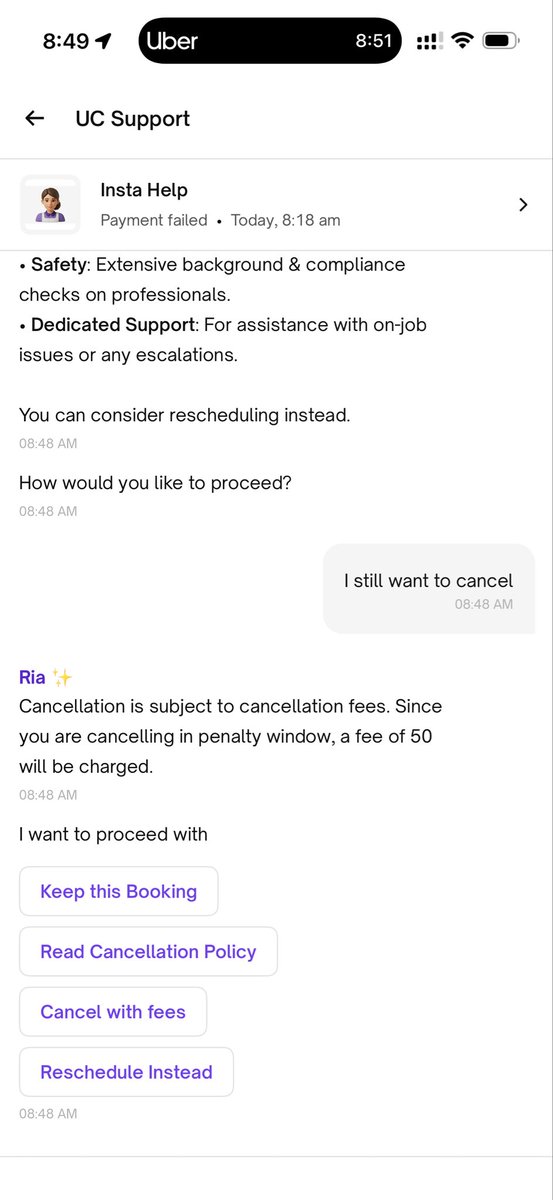 hellopatts's tweet photo. They didn’t allow me to cancel because their professional didn’t arrive on time and yet charged me for cancellation. https://t.co/tqB05HOibL
