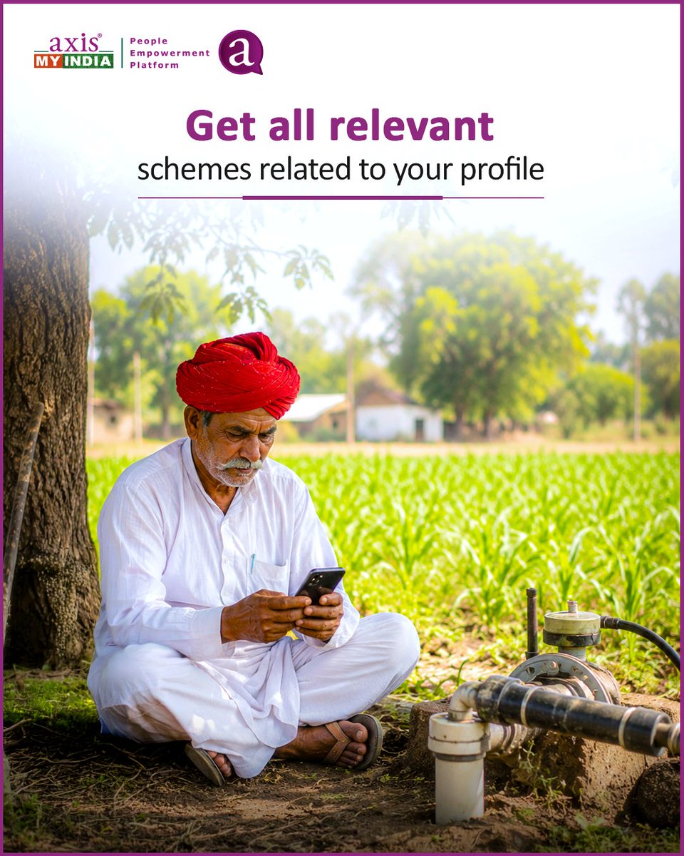 PradeepGuptaAMI's tweet photo. Unlock a world of opportunities tailored just for you. 

Discover and access government schemes designed to support your unique professional and personal journey.

#AxisMyIndia #peopleempowerment #SchemesForYou #DigitalIndia #growthforall https://t.co/p5voelC5oP